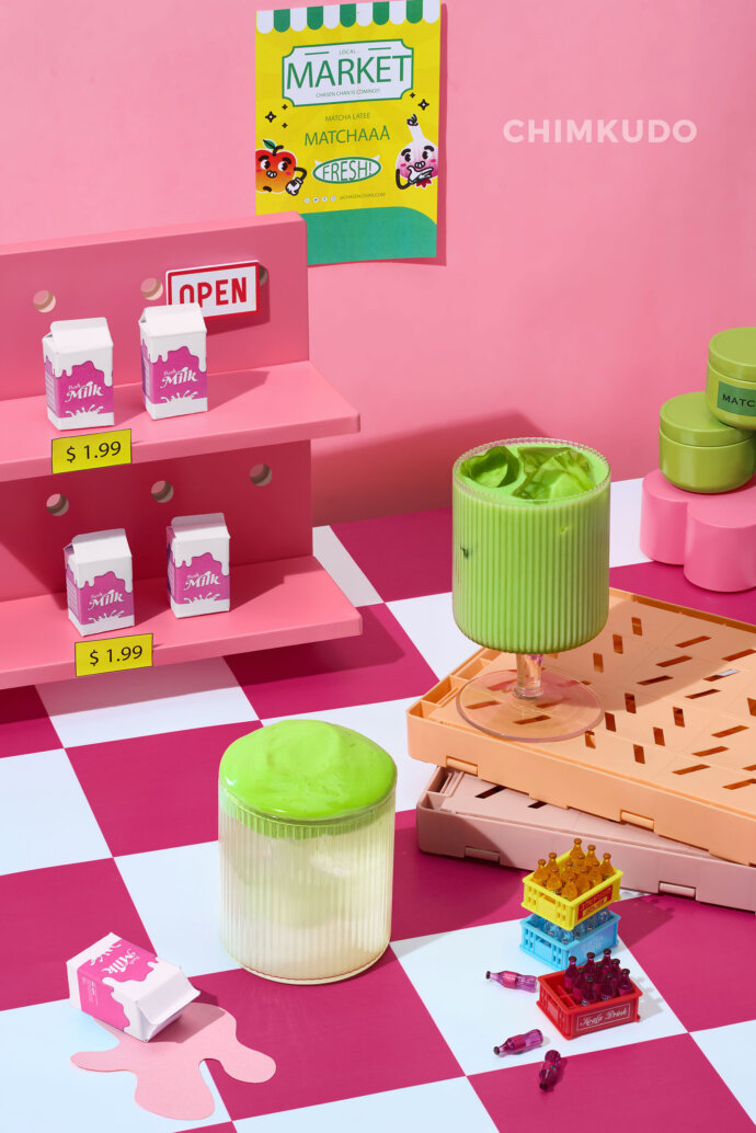 matcha drink minimature concept colorful
