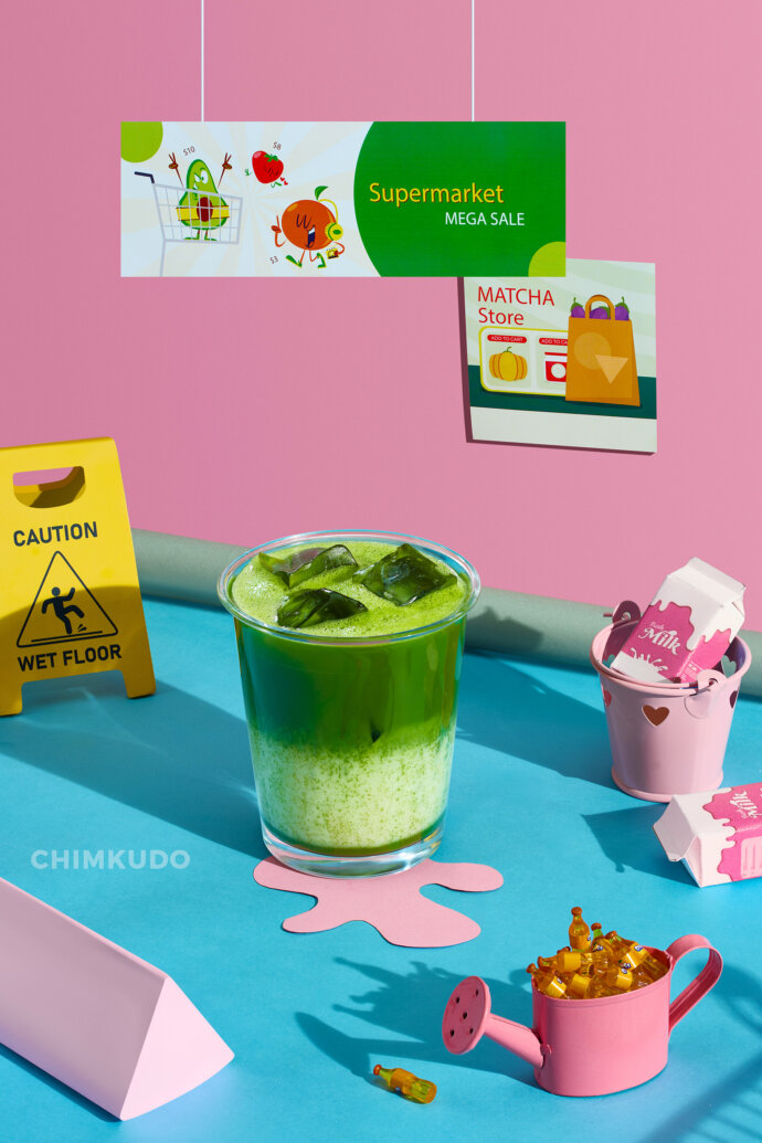 matcha drink minimature concept colorful